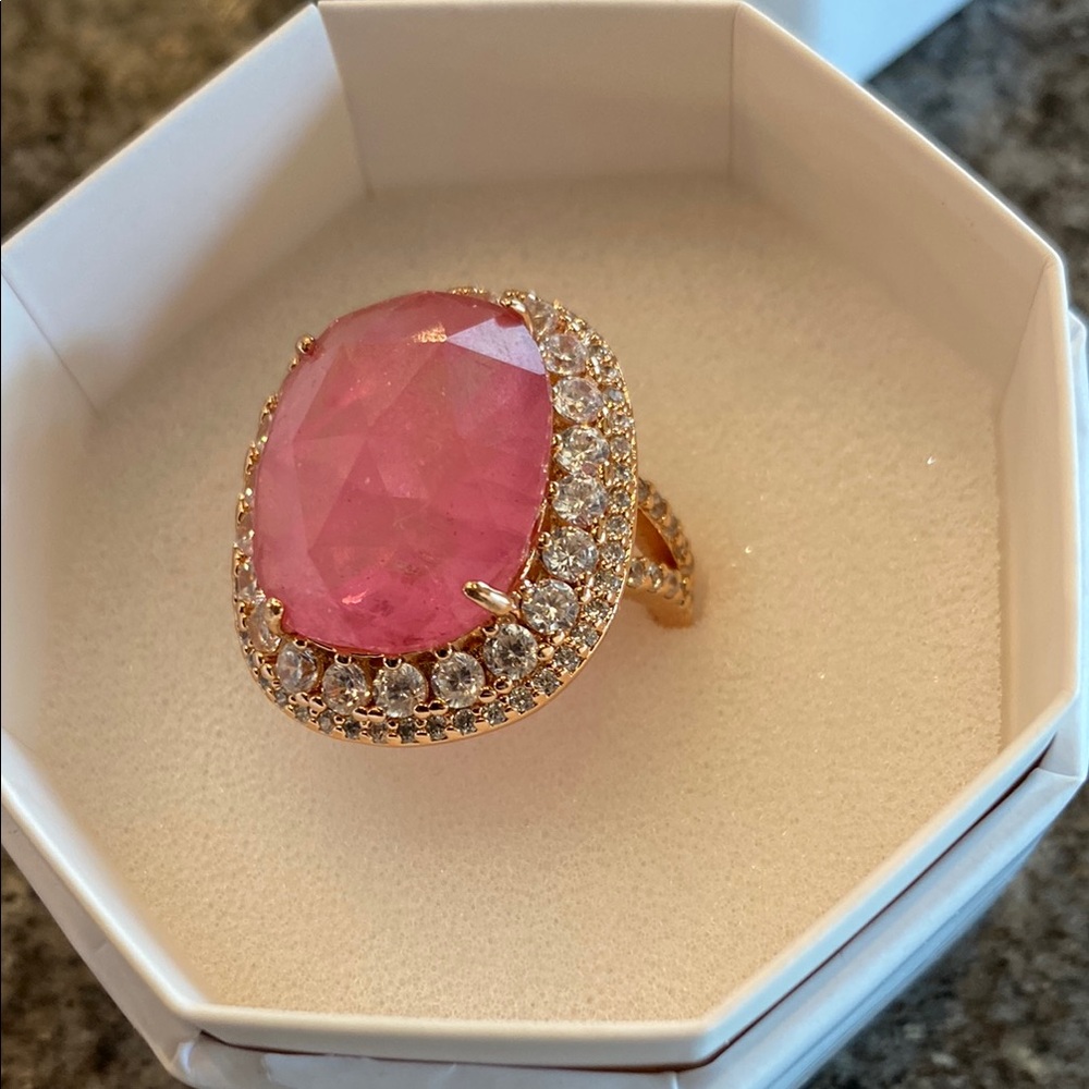 Size 9 BP Pink and Gold Ring with Double Halo